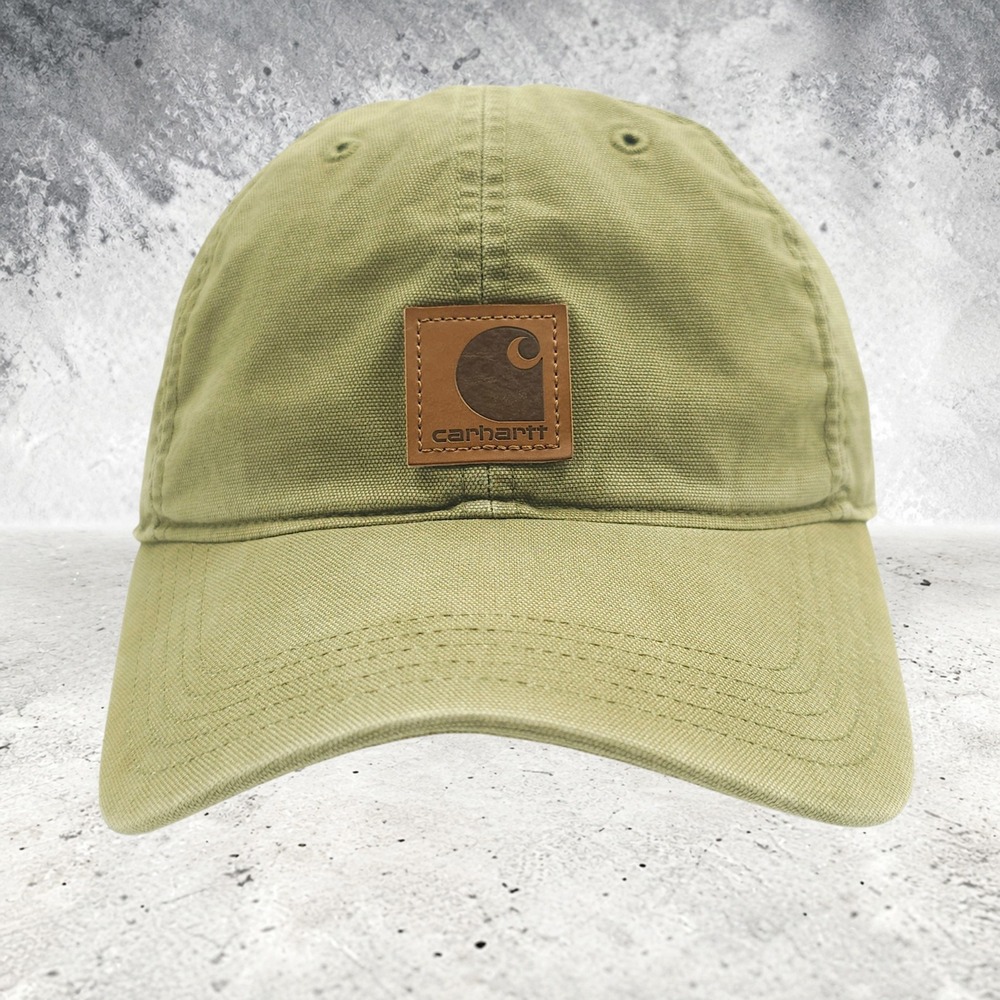 Carhartt Odessa Cap Dusty Olive Green Canvas Leather Patch Hat Strapback OSFM